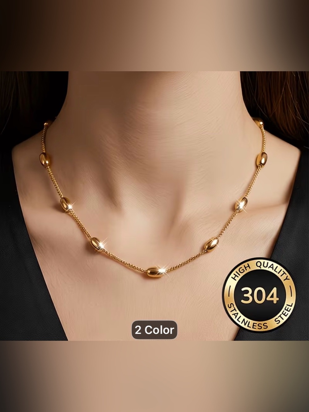 Stainless steel Beaded Hypersonic Golden Bead Chain Necklace-Fade Resistant